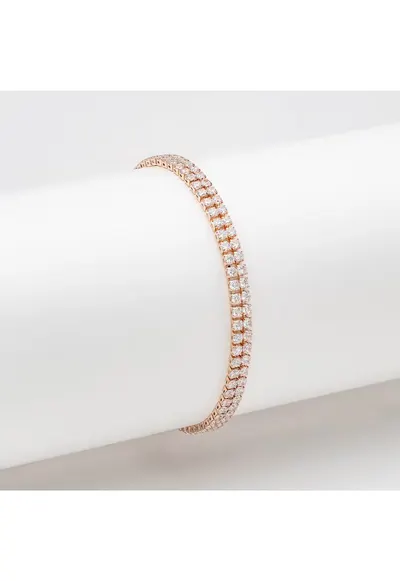 Bratara dubla cu cristale aliaj placat cu aur galben-rose - 17x2cm