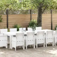 vidaXL Set de masă pentru grădină 13 buc. Alb Rattan sintetic și metal
