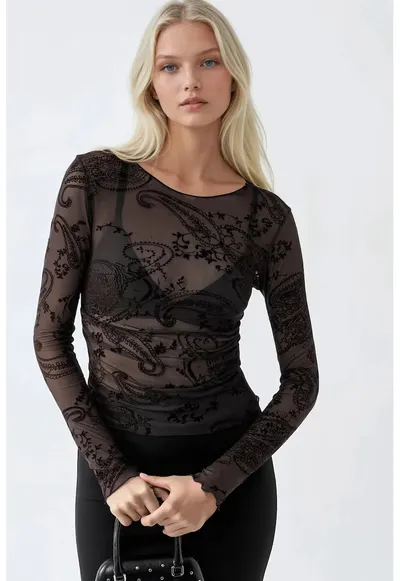 Bluza dama - mulata - maneca lunga - maro mocha - poliester și elastan
