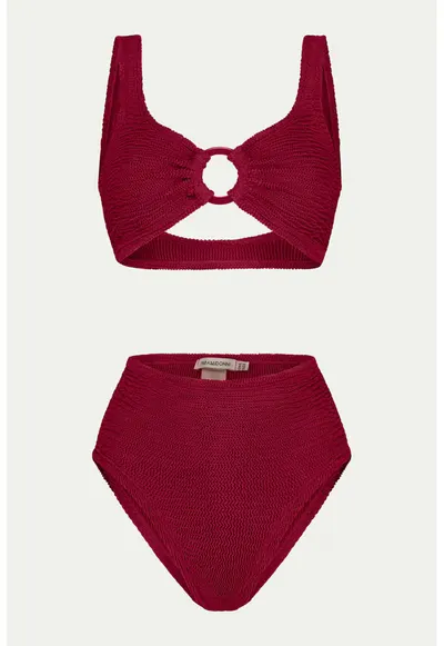 Costum de baie cu doua piese si decupaj - Rosu inchis