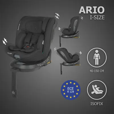 Scaun auto iSize 40-150 cm Coccolle Ario Midnight Black cu sistem isofix, picior de fixare, rotatie 360