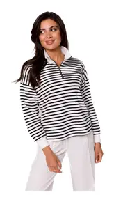 Tricou de damă cu mânecă lungă Lynedamor B250 alb-negru - Alb