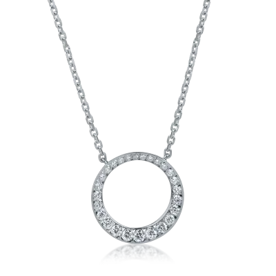 Lant cu pandantiv rotund din aur alb cu diamante de 0.33ct