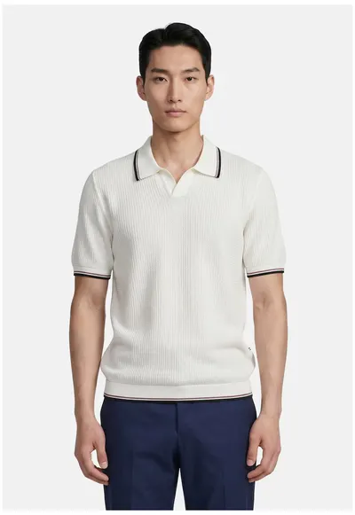 Tricou polo cu benzi contrastante - Alb