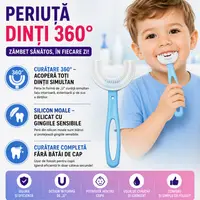 Periuta de dinti pentru copii, 2-7 ani, in forma de U, din silicon, periaj si curatare gingii 360, Bleu
