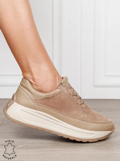 Pantofi sport din piele naturală cu design contemporan CRL1814 KHAKI