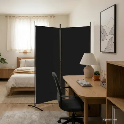 vidaXL Paravan de cameră cu 2 panouri, negru, 175x180 cm, textil
