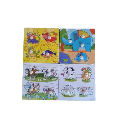 , Puzzle lemn mic buton animale 4/set 15cm engros