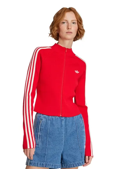 Cardigan slim fit cu fermoar - Alb/Rosu vermillion