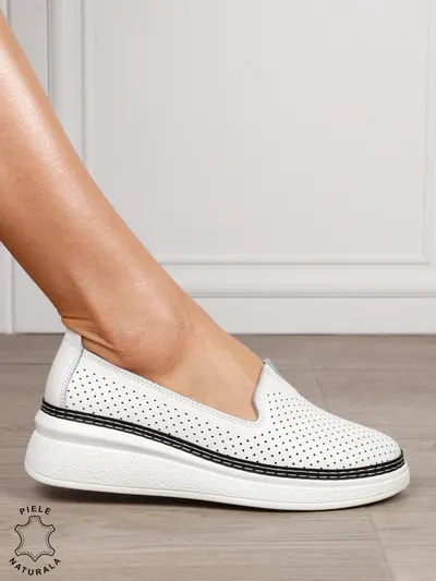 Balerini dama din Piele Naturala cu Fundita CRL1638 ALB