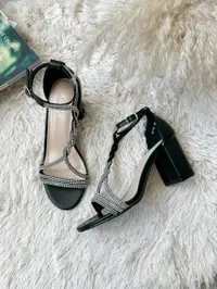 Sandale dama cu toc gros negre GH112 N6-2