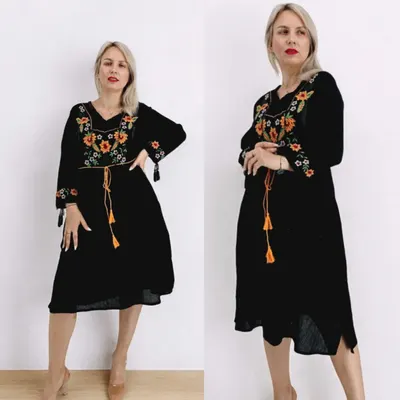 Rochie Dama cu Broderie Galbena - Melissa