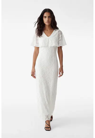 Rochie de dantela cu decolteu in V - Alb