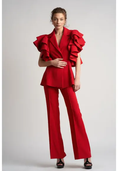 Sacou cu volane arhitecturale Red - Rosu