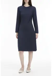 Rochie midi cu model uni - Bleumarin