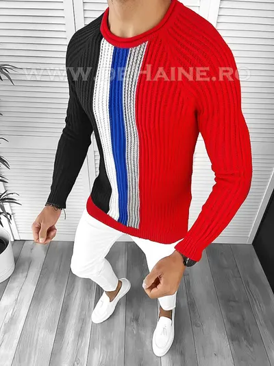 Pulover barbati gros slim fit rosu T3578 i10-7 U1-2