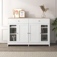 Comodă modernă cu suprafață din lemn, Alb+Culoare naturală | Aosom Romania