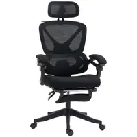 HOMCOM Scaun de birou ergonomic cu tetieră reglabilă, fotoliu de birou reclinabil din plasă, spătar separat, negru | Aosom Romania