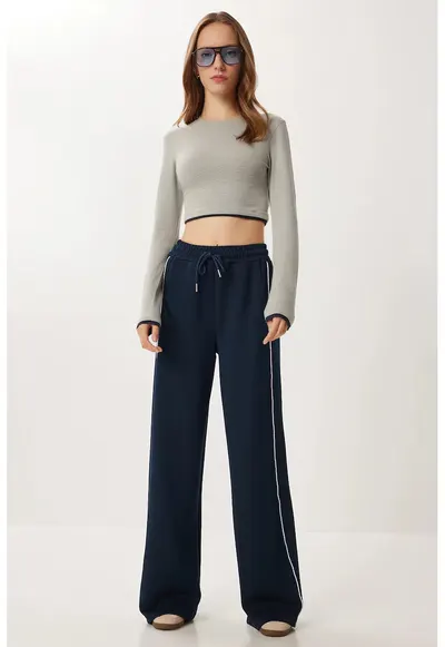 Pantaloni dama - Happiness Istanbul - de bumbac - regular fit - bleumarin - Bleumarin
