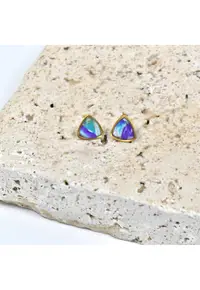 Cercei lut polimeric si rasina epoxidica - multicolor - 5x7cm - Auriu/Violet/Turcoaz