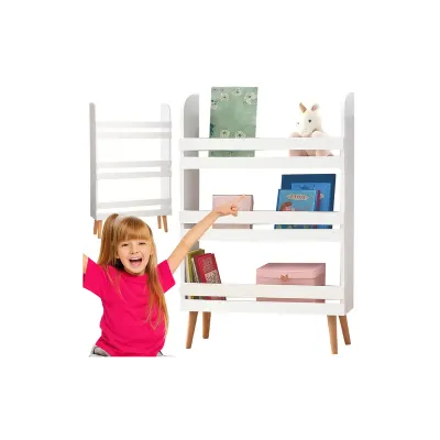 Raft/biblioteca pentru camera copiilor, 3 polite, maxim 60 kg, 4 picioare, 95 x 15 x 50 cm, MDF alb