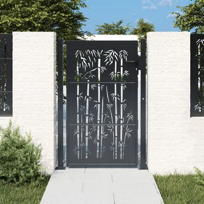 vidaXL Poartă de grădină antracit 100x125 cm oțel, design bambus