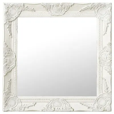 vidaXL Oglindă de perete în stil baroc, alb, 50 x 50 cm