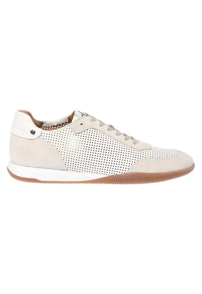 Pantofi sport de piele si piele intoarsa cu perforatii - Alb murdar