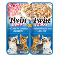 Hrana umeda pentru pisici Ciao Twin cu ton, pui scoici 2 x 40 gr