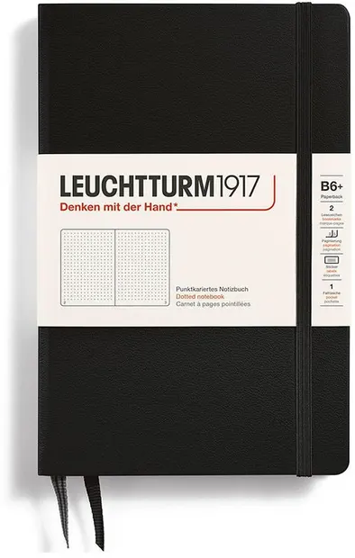 Caiet Leuchtturm1917 Paperback - B6+, negru, pagini cu puncte, copertă rigidă