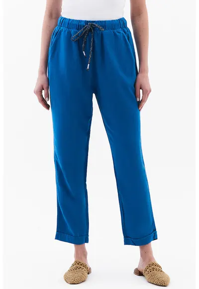 Pantaloni crop cu talie ajustabila - Albastru royal