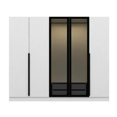 Dulap KALE PLUS, 5 usi, alb + geam fumuriu, 225x52x210 cm