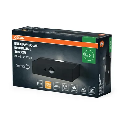 Aplica LED solara cu senzor de miscare si lumina Osram ENDURA Solar Bricklume Sensor, 3W, 300 lm, lumina calda (3000K), PIR, IP6