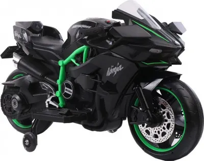 Motocicleta electrica pentru copii Novokids Ninja Premium Motocross Negru-Verde, viteza din maner, maxim 30 kg, melodii si lumini Led, bluetooth, roti ajutatoare