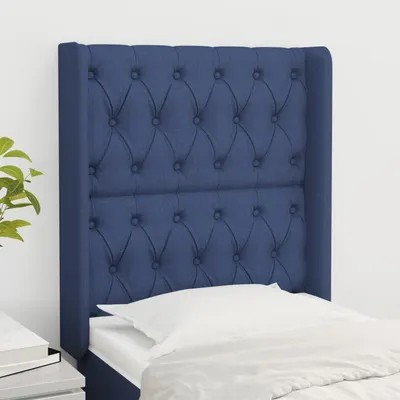 vidaXL Tăblie de pat cu aripioare, albastru, 83x16x118/128 cm, textil