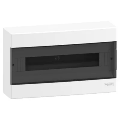 Easy9EU, Cofret cu montaj aparent, 1x18 Module, usa fumurie, cu 2 blocuri terminale
