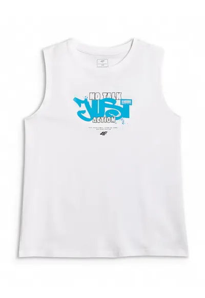 Tricou copii - alb/albastru - bumbac - croiala regular - fara maneci