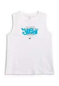 Tricou copii - alb/albastru - bumbac - croiala regular - fara maneci