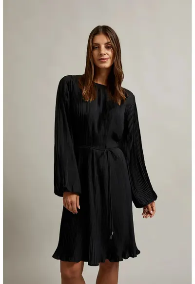Rochie plisata cu curea neagra - Negru