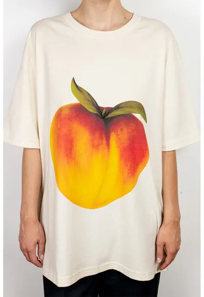 Tricou de bumbac organic cu imprimeu cu fructe - Roz piersica/Crem