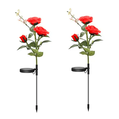 Set 2 x Lampa solara Trandafir Rosu, 3 flori LED