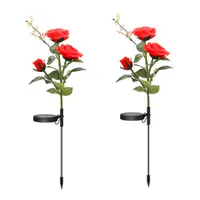 Set 2 x Lampa solara Trandafir Rosu, 3 flori LED