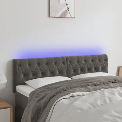 vidaXL Tăblie de pat cu LED, gri închis, 144x7x78/88 cm, catifea