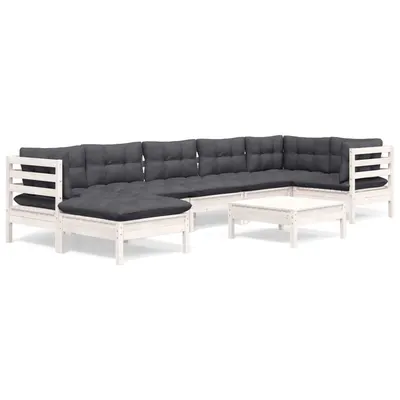 Gossi set mobilier de gradina cu perne, 8 piese, alb, lemn masiv pin