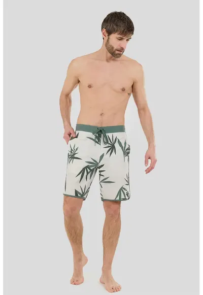 Pantaloni scurti de baie cu model tropical - Verde pal