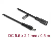Cablu prelungitor alimentare 5.5 x 2.1mm cu blocare T-M 0.5m Negru, Delock 67388