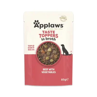 APPLAWS Taste Toppers, XS-XL, Vită și Fasole Verde, plic hrană umedă fără cereale câini, (în supă), 85g