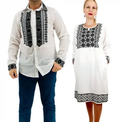 Set Cuplu Traditional 232 Camasa Traditionala si Rochie cu motive traditionale