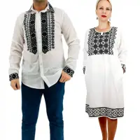 Set Cuplu Traditional 232 Camasa Traditionala si Rochie cu motive traditionale