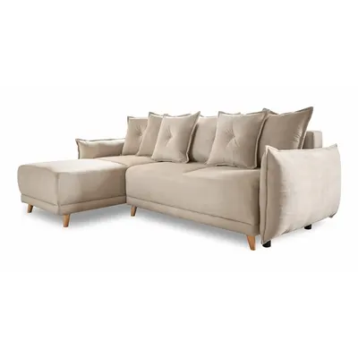 Colțar bej extensibil cu tapițerie din catifea reiată (colț variabil) Lazy Lukka – Miuform